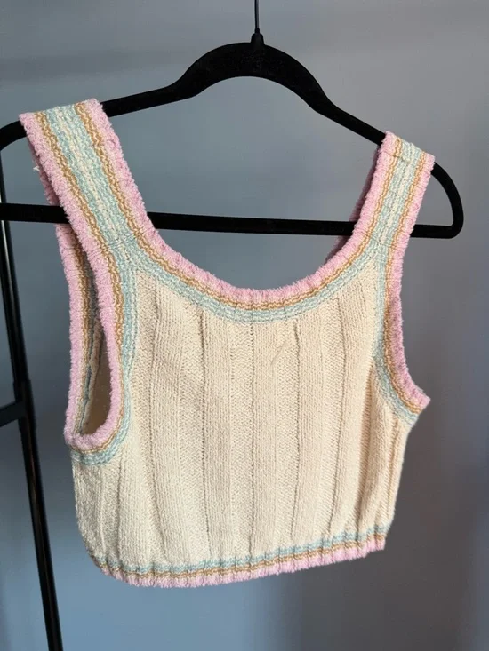 NWT l*space Ivy Cream Knit Crop Tank Top with Pastel Trim - Picture 7 of 11